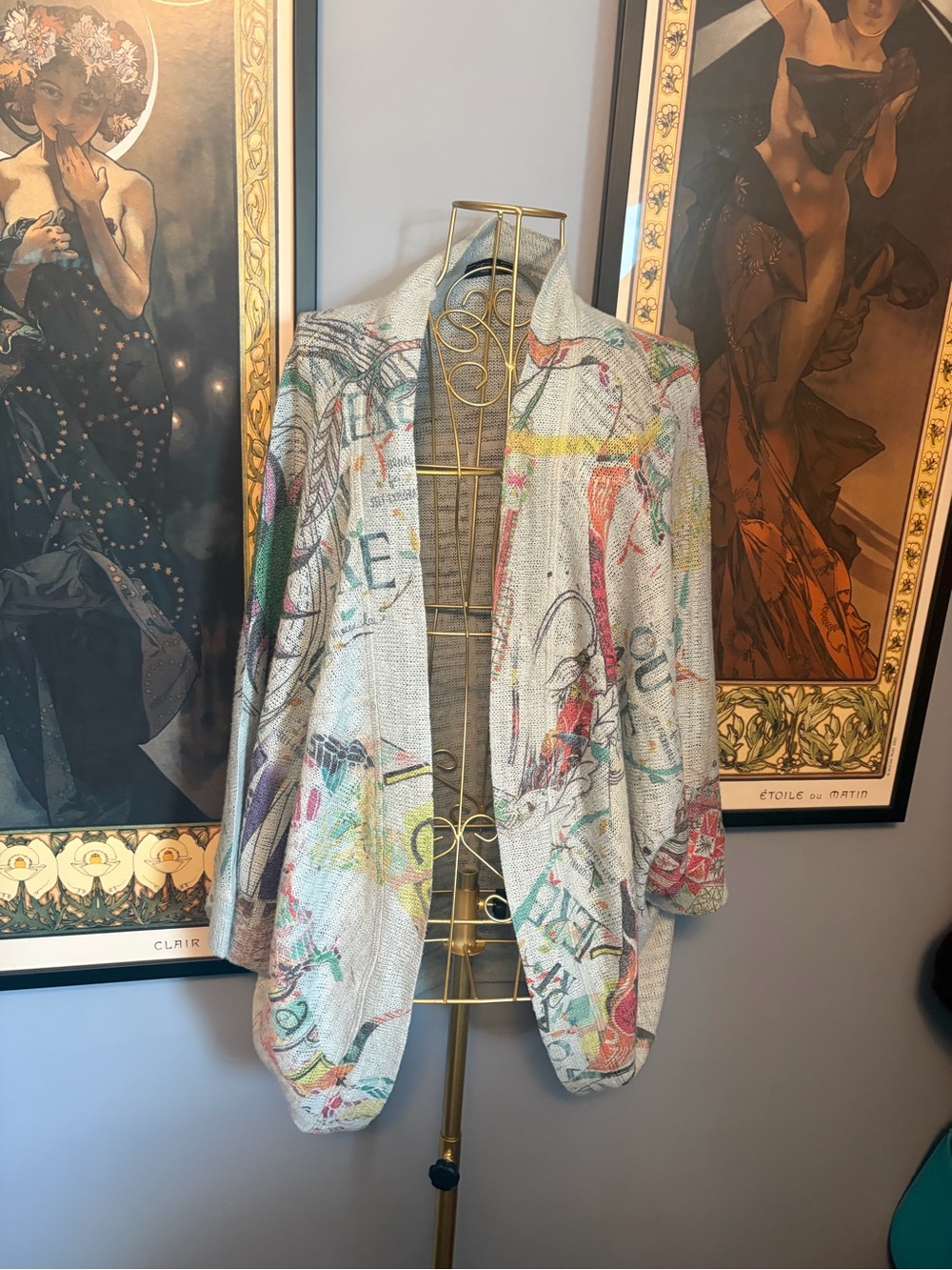 Light Gray Printed Open Front Women's Jacket
